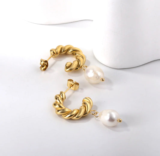Half Circle With White Pearl Earrings